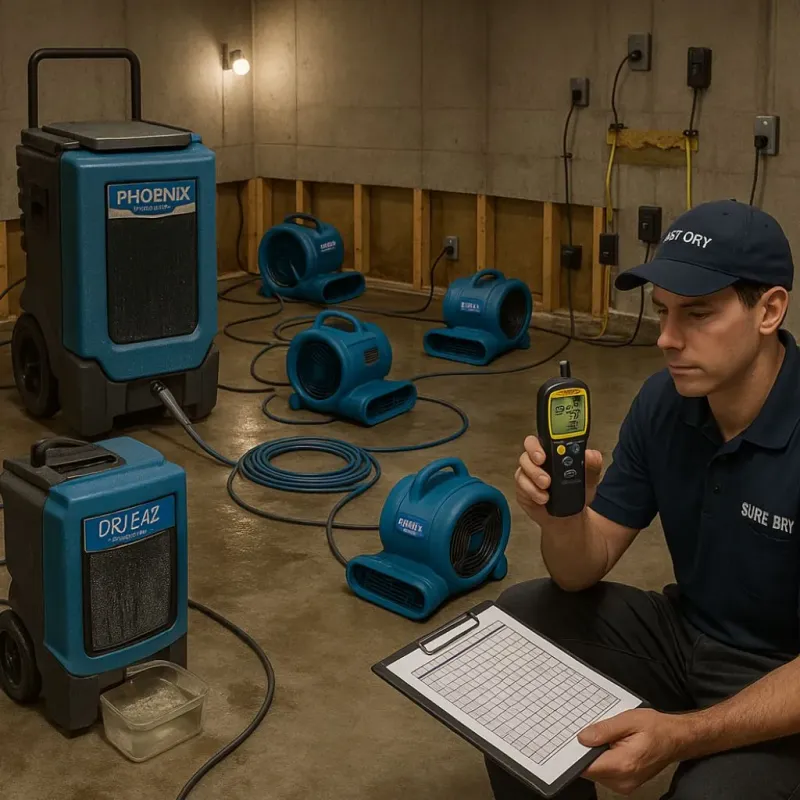 Structural Drying and Dehumidification process in Bells, TX